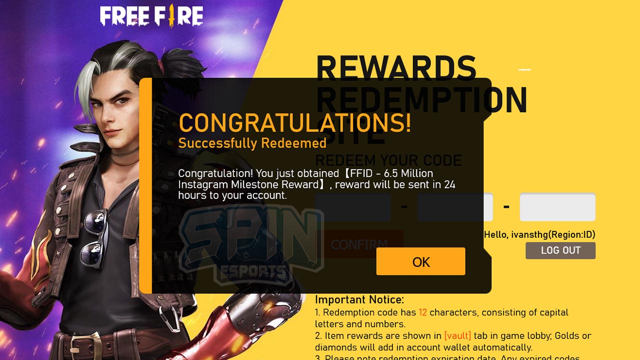 Kode Redeem Free Fire FF 3 Maret 2021 6 5 Juta IG Followers SPIN