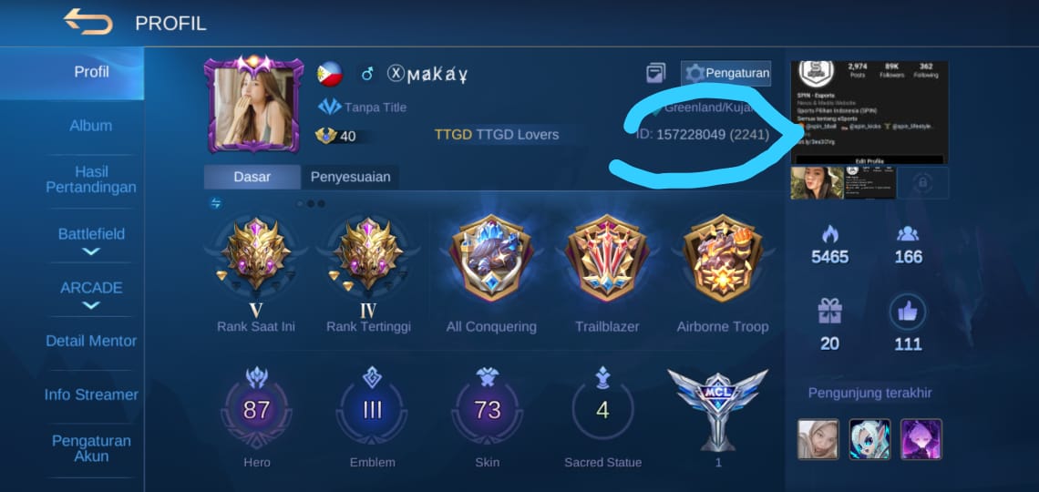 Dimana Letak ID Akun Mobile Legends? SPIN Esports