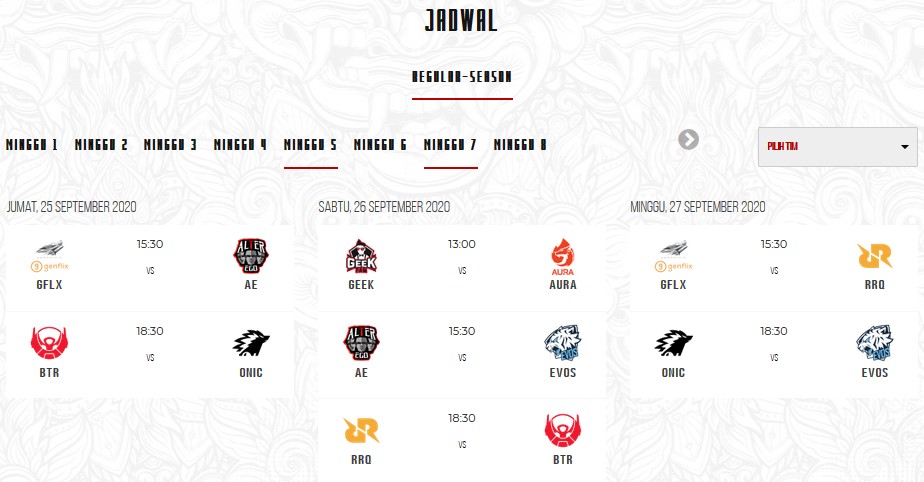 Jadwal Mpl Id Season 6 Week 7 Minggu Terseru S