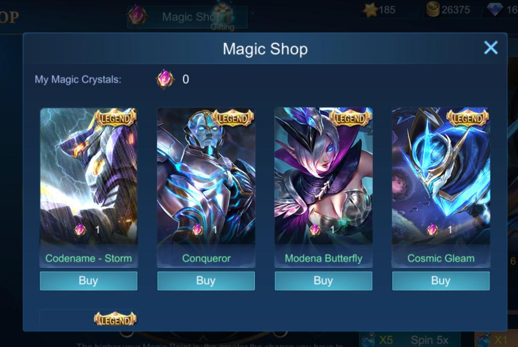Exchange 1 magic stone for SKIN LEGENDS at the magic shop