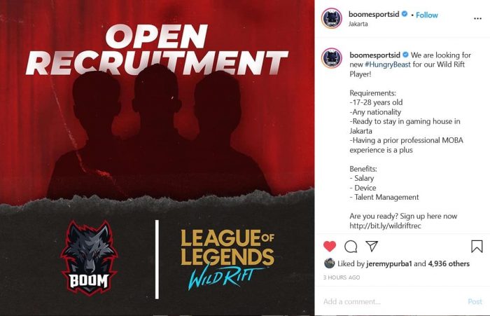 Open Recruitment Boom Esports LoL Wild Rift