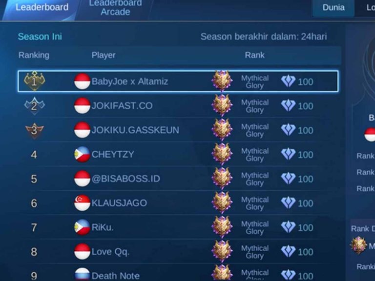 rank mobile legends season 18