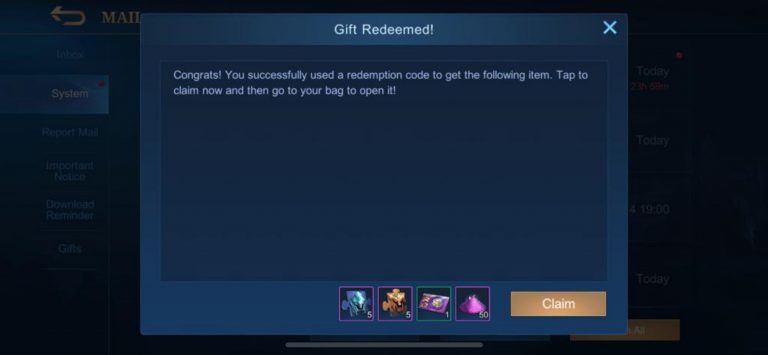 Kode redeem mobile legends ML 16 desember 2020