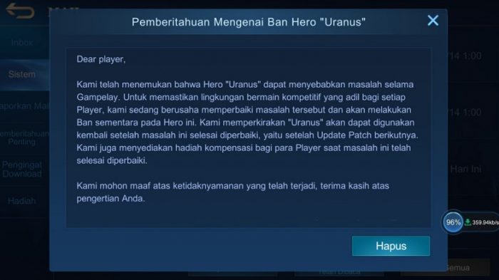 Uranus ban mobile legends
