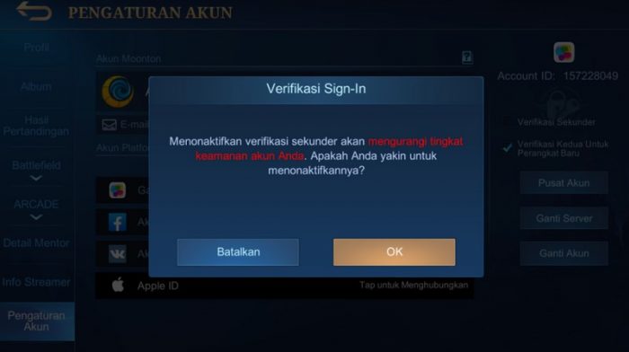 Akun mobile legends ke hack