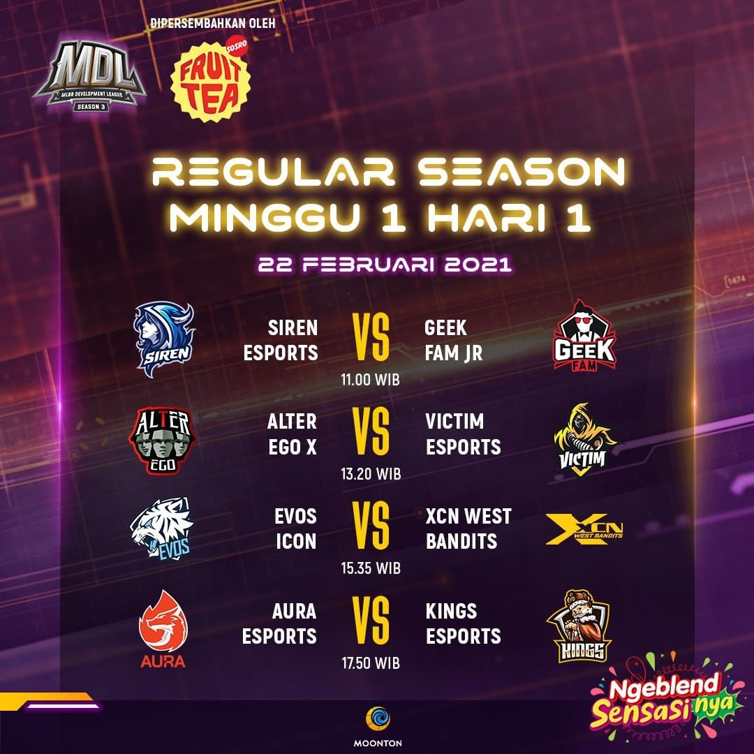 Jadwal Pertandingan Mdl Id Season 3 Week 1 Spin