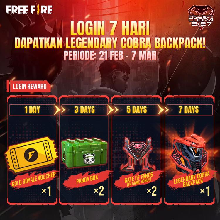 Login 7 Hari Dan Dapatkan Legendary Cobra Backpack Dari Free Fire!