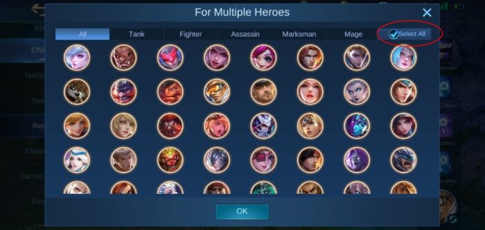 Select All Mobile Legends