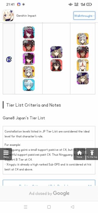 Tier List Genshin Impact 2.0
