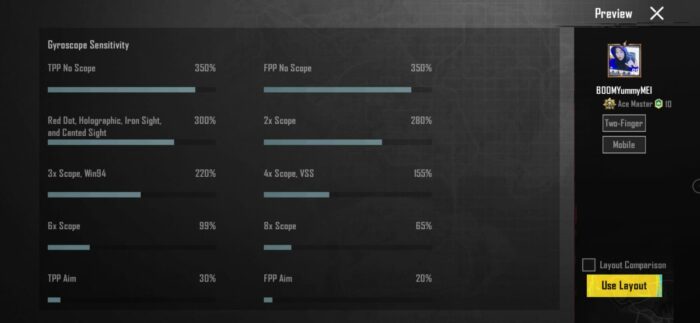 PUBG Mobile Settings and Sensitivity