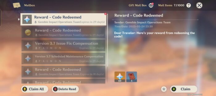 Latest Genshin Impact redeem code