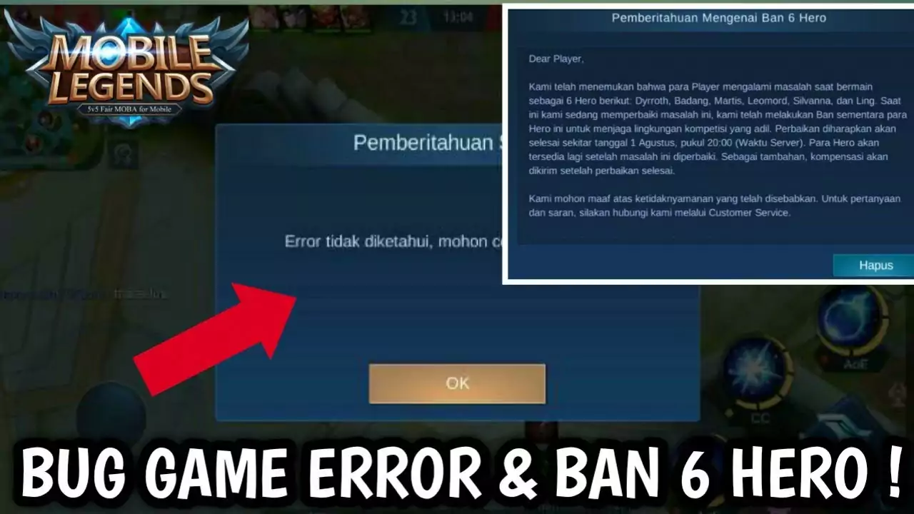 MLBB Error, Banned 6 Hero Mobile Legends Error