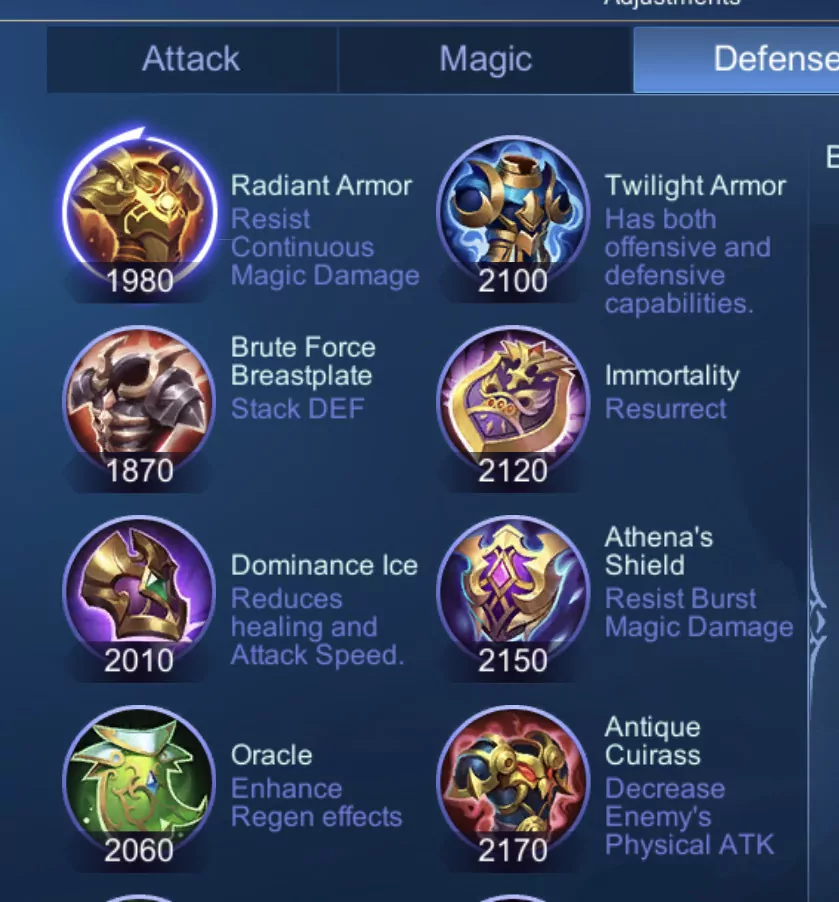 Penjelasan item defense mobile legends part 2