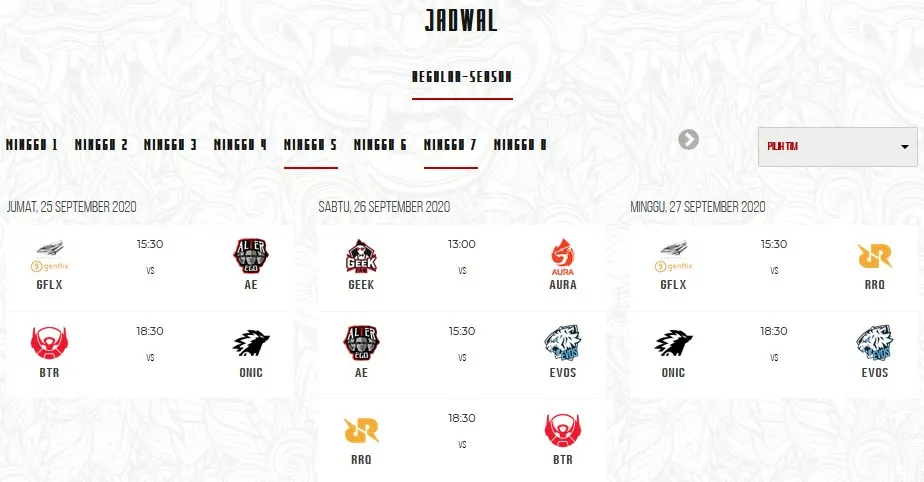 Jadwal MPL Season 6 Week 7 day 2