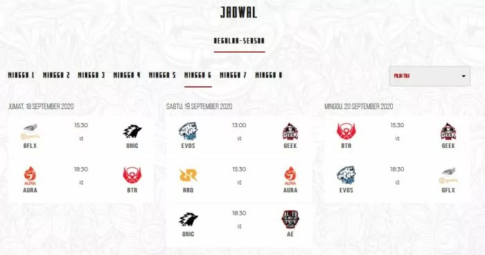 jadwal mpl season 6 week 6 day 3