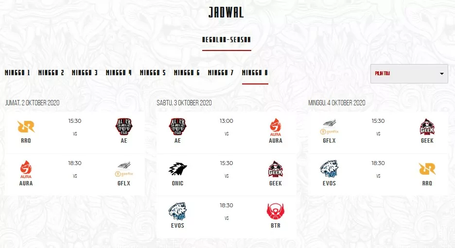 Jadwal MPL Season 6 Week 8 Day 1