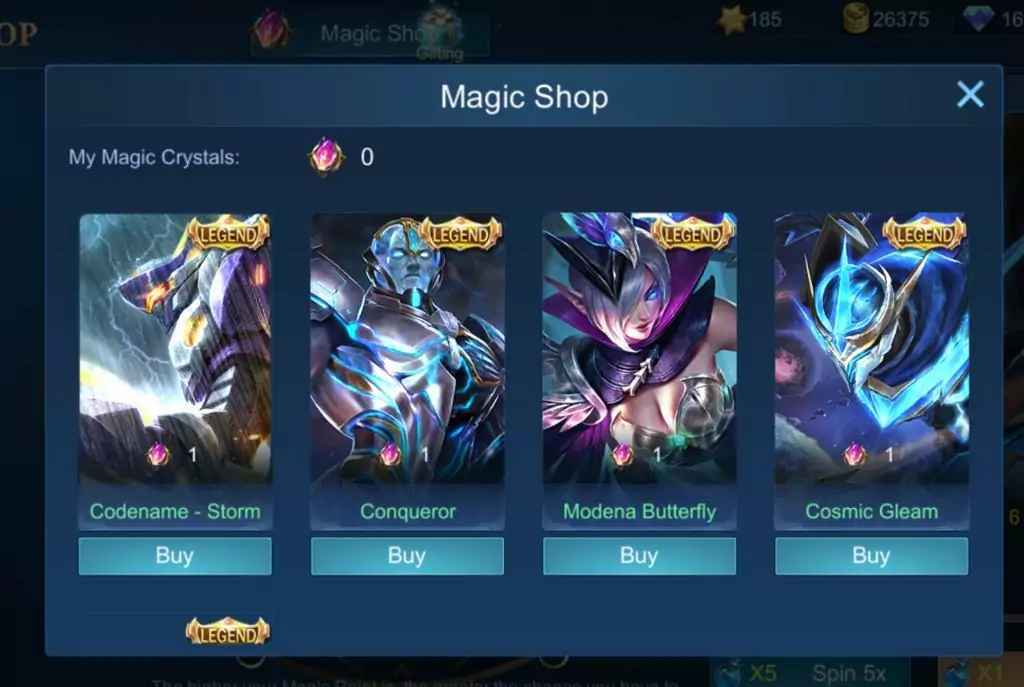 Tukarkan 1 Magic Crystal dengan SKIN LEGENDS di Magic Shop