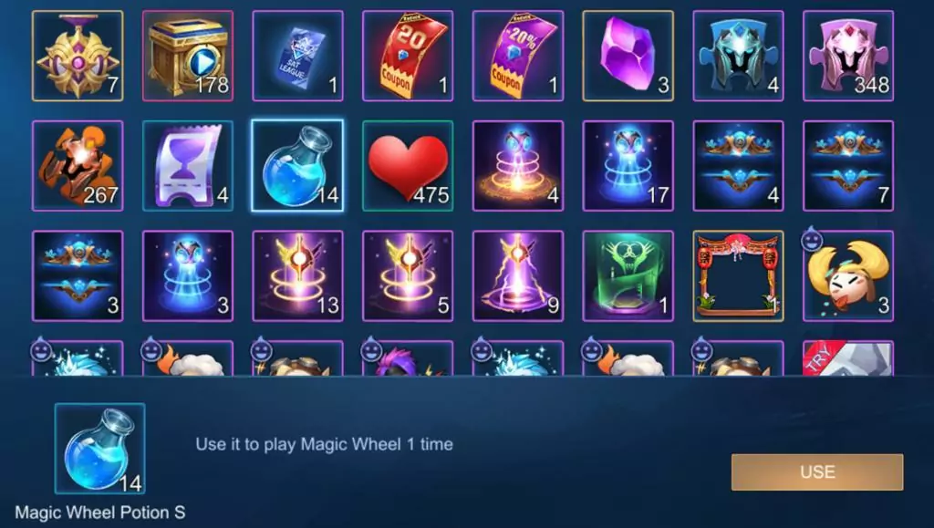 Magic wheel potion bisa didapatkan dari bonus top-up diamond atau berlangganan starlight