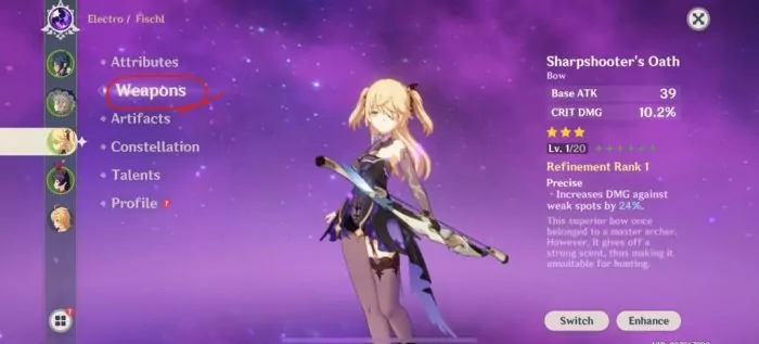 Tap Weapon untuk mengupgrade senajta dari karakter yang kalian mau.