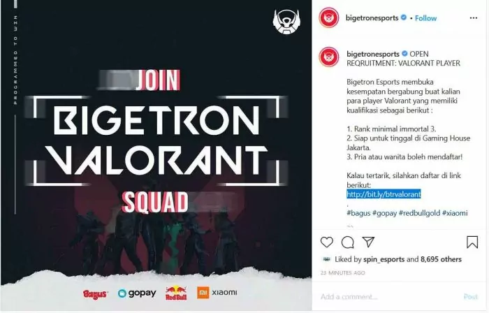 Open Recruitment Bigetron Esports Valorant