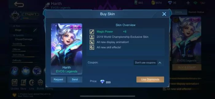 Skin spesial m1 harith evos legends kembali dijual