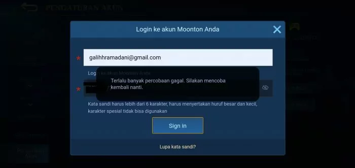 tidak bisa ganti akun mobile legends