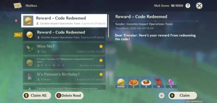 Redeem Code Genshin Impact