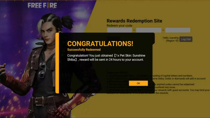 kode redeem ff 8 5m followers